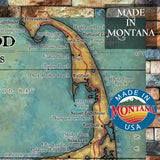 Cape Cod Massachusetts Vintage stye map art on Wood or Metal for Lake House, Man Cave, vintage map art gift, Custom map art