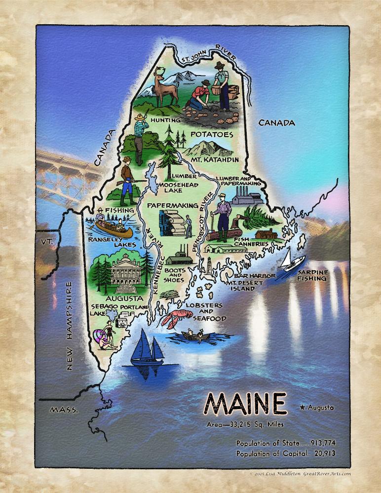 233 Illustrated map of Maine, c. 1950's
