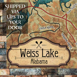 Lake Weiss Alabama Lake map art map art on Wood or Metal for Lake House, Man Cave, vintage map art gift, Custom map art