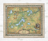 Lakes of The Kettle Moraine Wisconsin Lake map art map art on Wood or Metal for Lake House, Man Cave, vintage map art gift, Custom map art