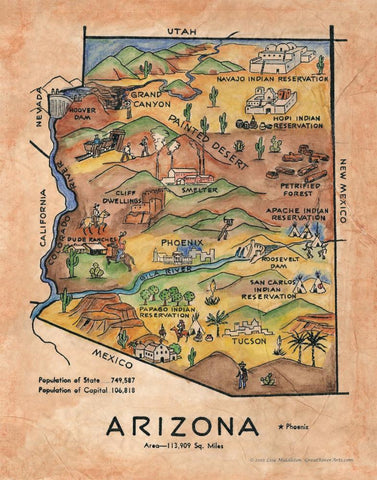 161 Illustrated map of Arizona, c. 1950's