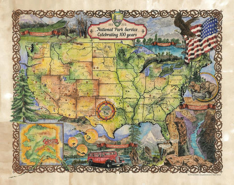 169 National Park Service Centennial Map Custom Designed by Lisa Middleton