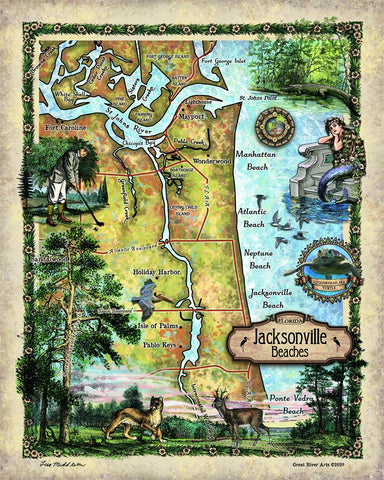 Custom travel map of the Beaches of Jacksonville Florida