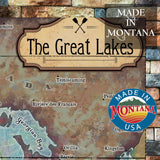 Great Lakes Superior Michigan Erie Huron Lake map art map art on Wood or Metal for Lake House, Man Cave, vintage map art gift, Custom map art