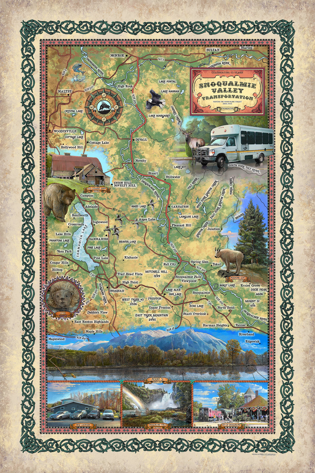 Custom order Snoqualmie Valley Transportation, Washington Custom map design, colorization + print